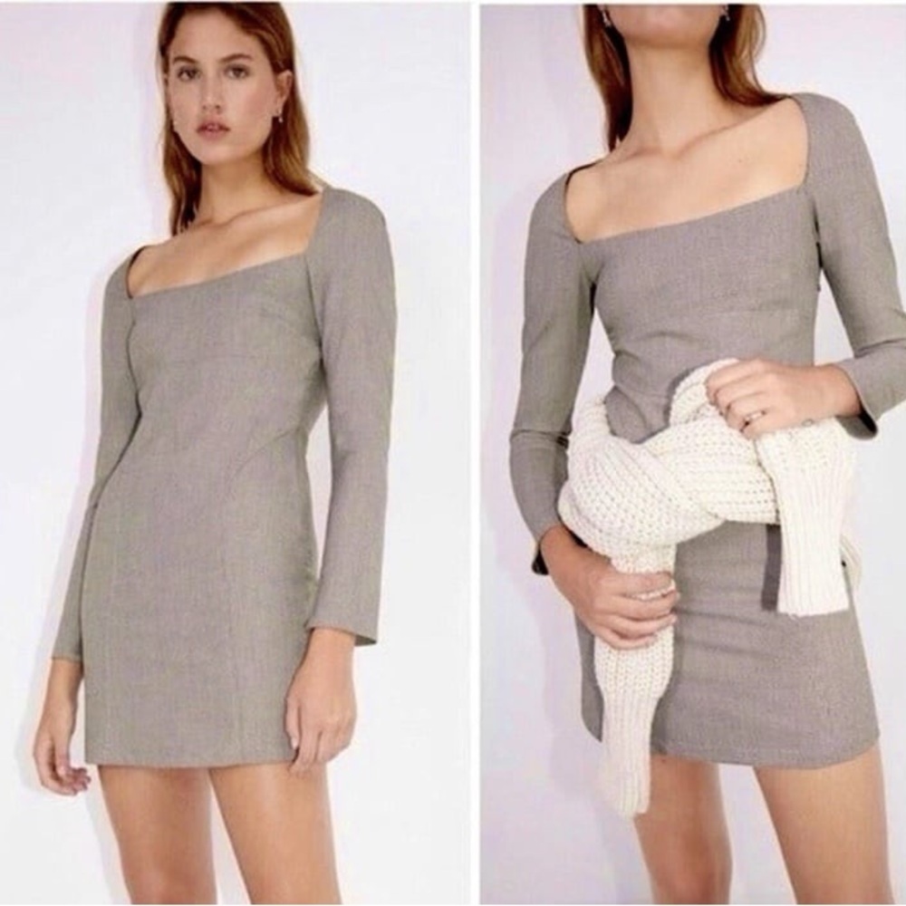 Zara Plaid Long Sleeve Mini Dress Academia Fall Preppy Size L NWT